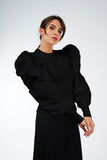 Alonsa Pleated Top With Puff Sleeves