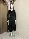 Ruffled Pleated Dress with Flared Hem