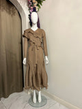 Ruffled Pleated Dress with Flared Hem