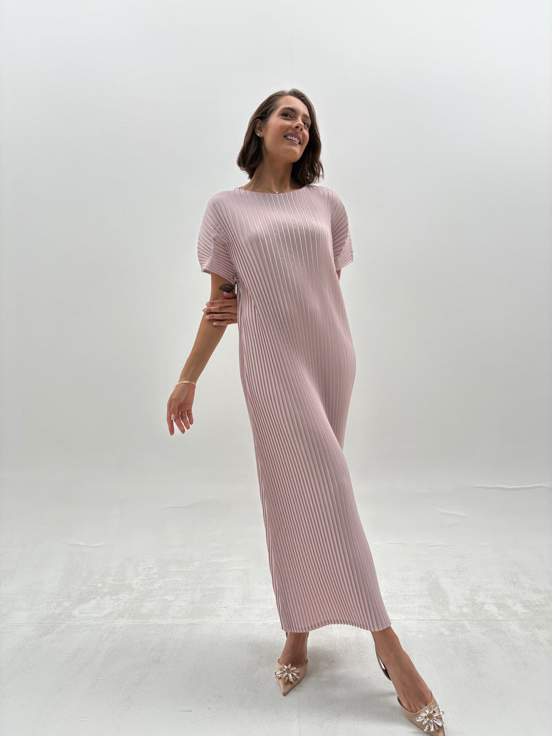 Charlotte Knife Pleat Short Sleeve Dress