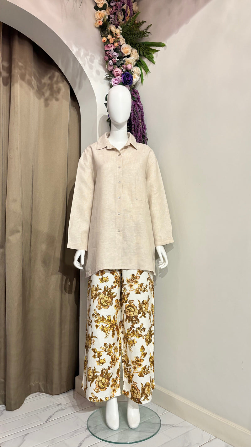 Off white with Mustard yellow