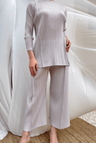 Rivah Pleated  Long Sleeve Top With Pants Set