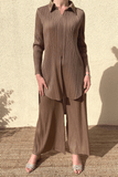 Rita Long Sleeve Collar Top with Pants Set
