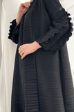 (New)Allisa Ruffle Sleeve Pleated Abaya with Open Front