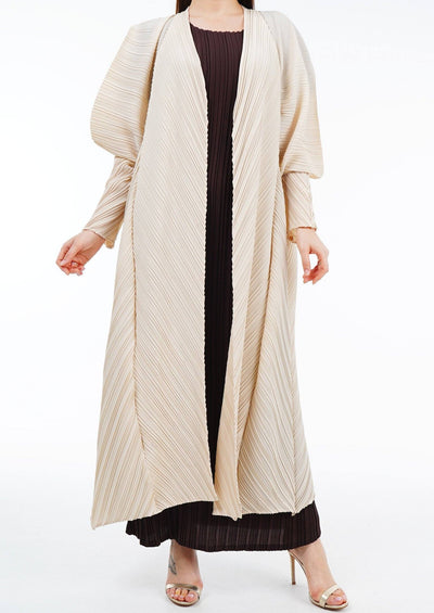 Arabic Raw/frayed Edge Pleats at Waist Funky Abaya Cream