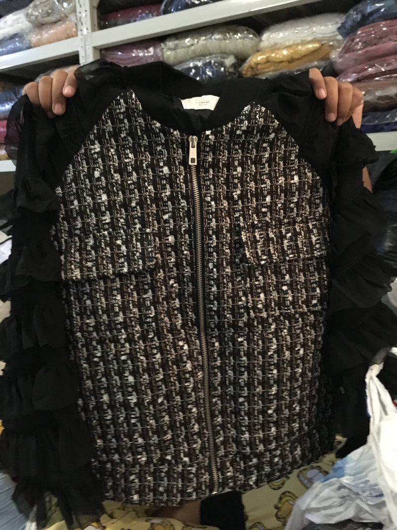 Eula Ruffle Sleeve Zip-up Jacket - Alita Pleat