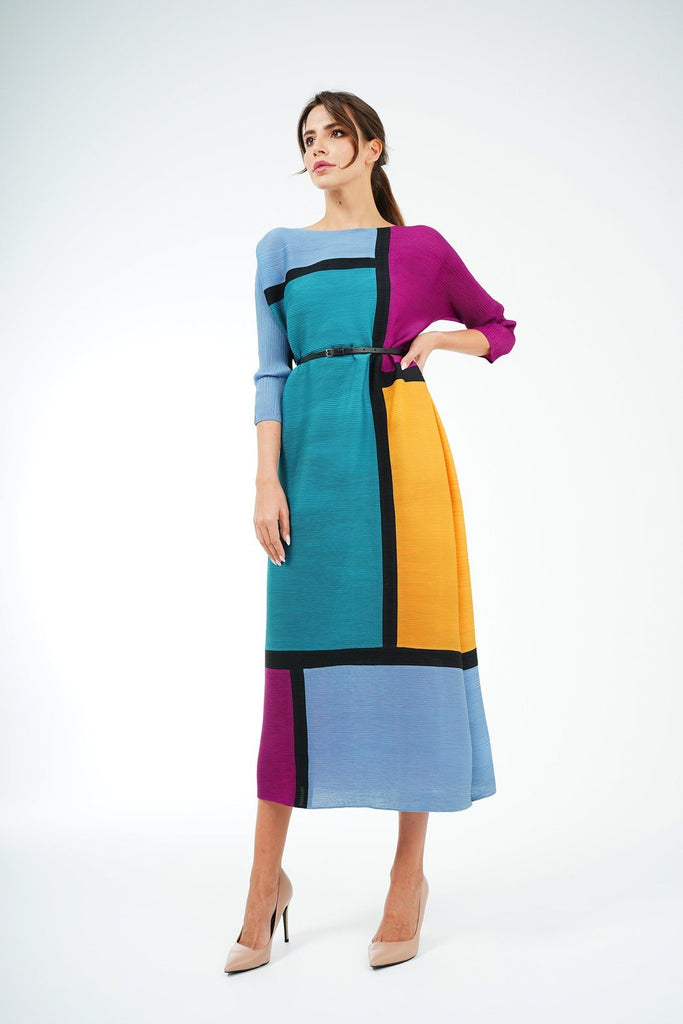 Ocean Blue (03) with  Magenta (02) | Pleated Dress