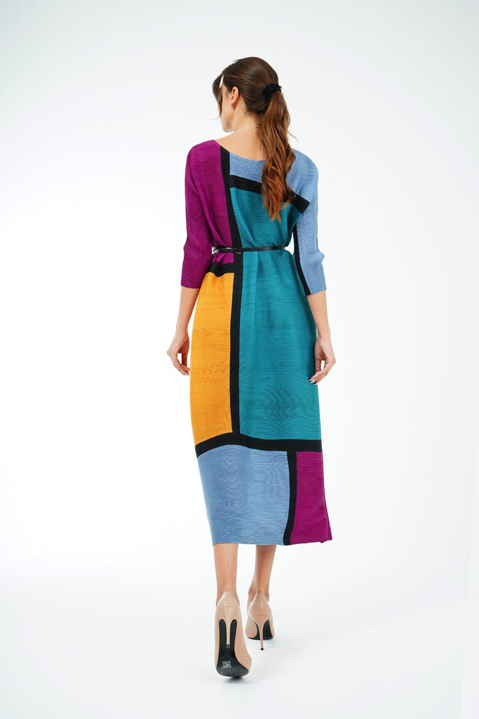 Ocean Blue (03) with  Magenta (02) | Pleated Dress