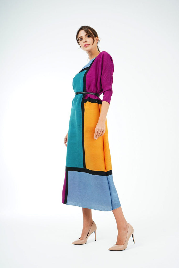 Ocean Blue (03) with  Magenta (02) | Pleated Dress