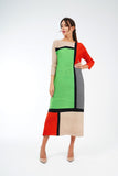 Green (04) with Beige (01) | Pleated Dress