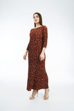 Brown with Small Flowers | Pleated Dress