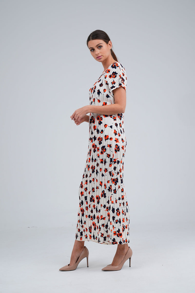 Off White with Orange Flowers