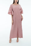 Isabella Pleated Dress with Double Ruffle Sleeve