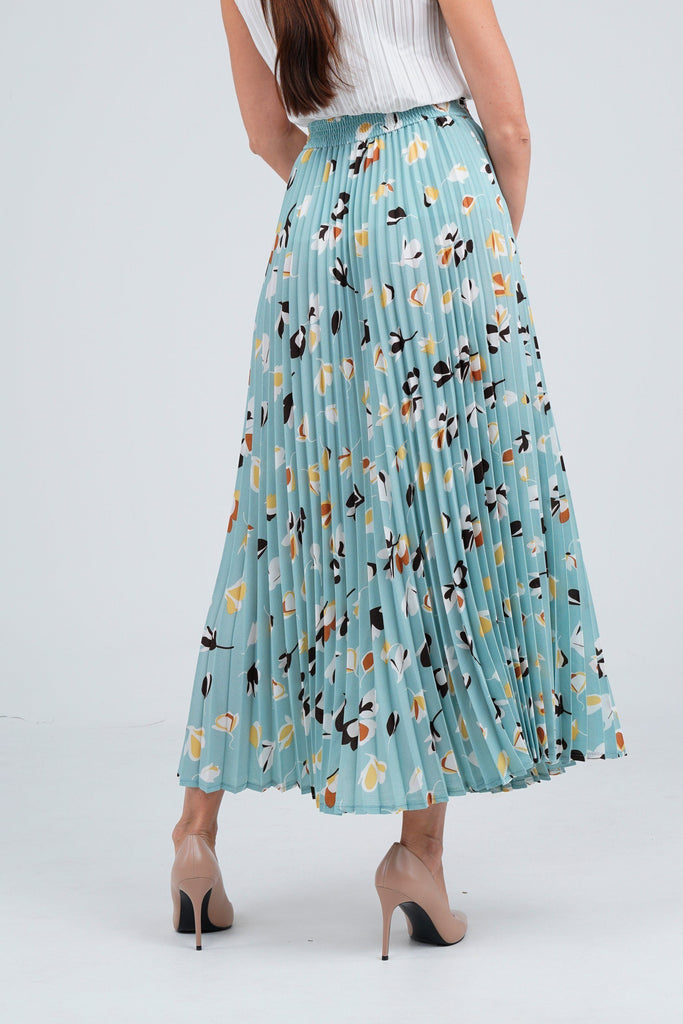 Mint With Navy Blue Flowers