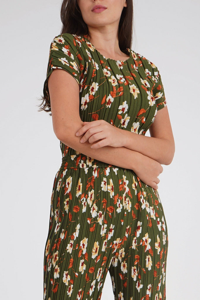 Olive Green with Flowers
