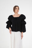 Phebe Pleated Blouse With Puff Sleeves