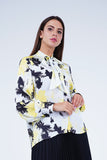 Alona Button-up Splash Print Blouse With Tie Neck