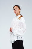 Ariana Font Zip Blouse With Sheer Sleeves