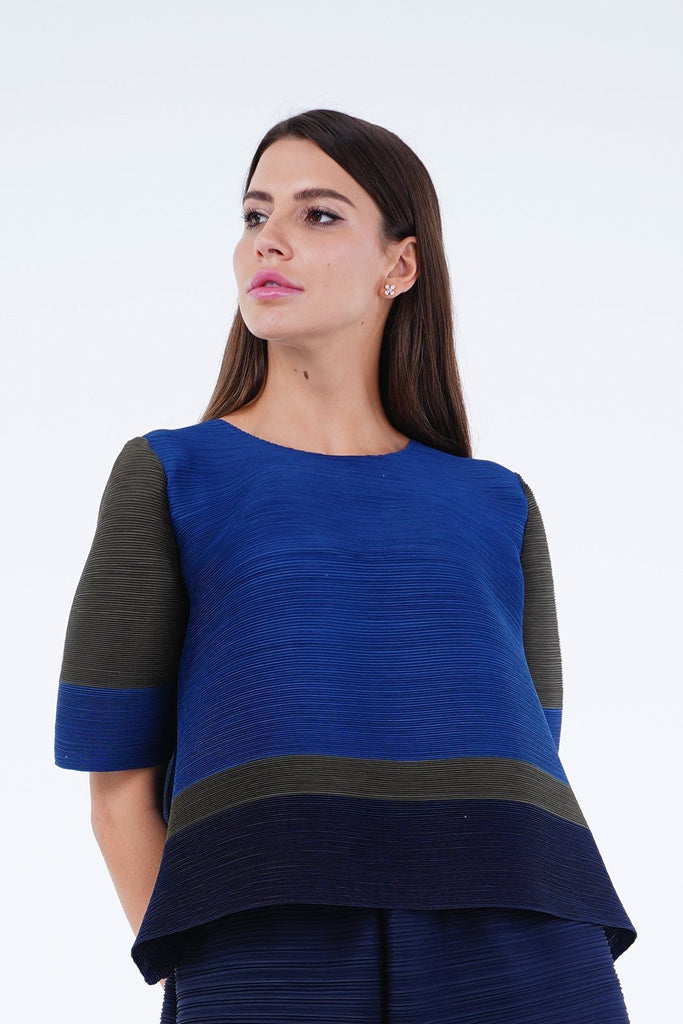 Olive Green (00) with Indigo (07) | Dress Pleated