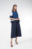 White (00) with Indigo (04) | Dress Pleated