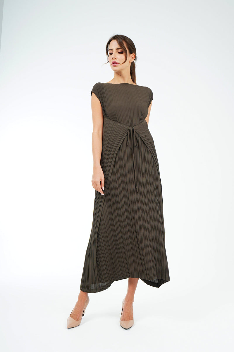 Olive Green (05) | Pleated Dress